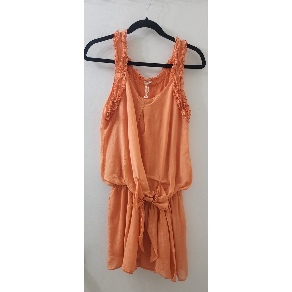 Laklook Orange Ruffle Strap Bow Front Mini Dress Womens Size Small Sleeveless